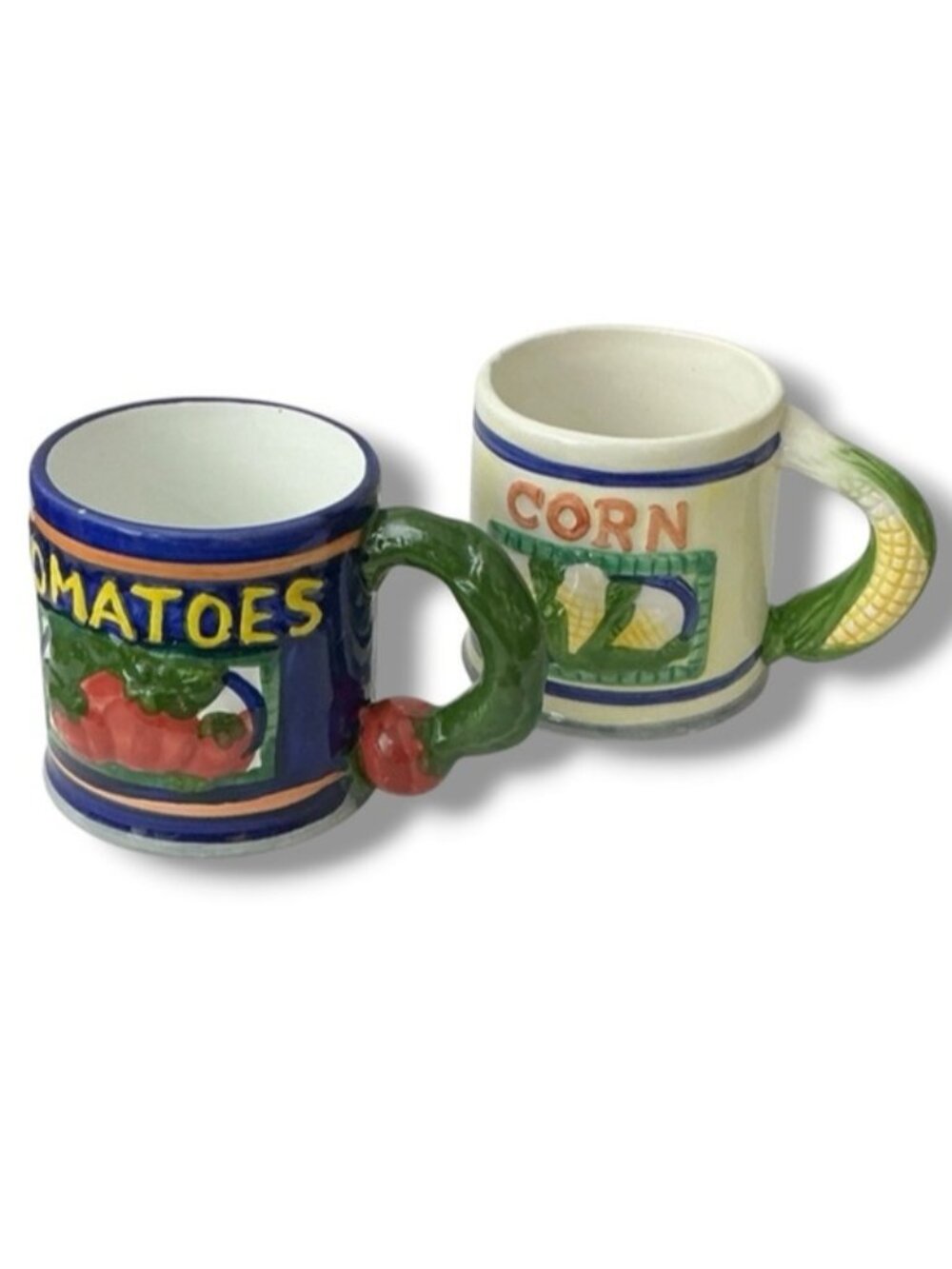 Large Mug Set Unique Vintage Corn and Tomatoes Ceramic Jay Imports Vintage 1996